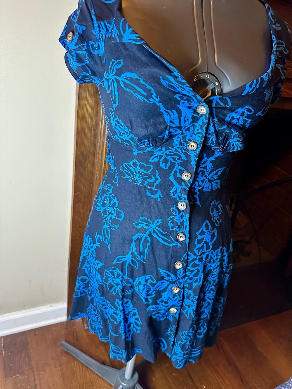 Free People Navy Dress with Bright Blue Floral Print